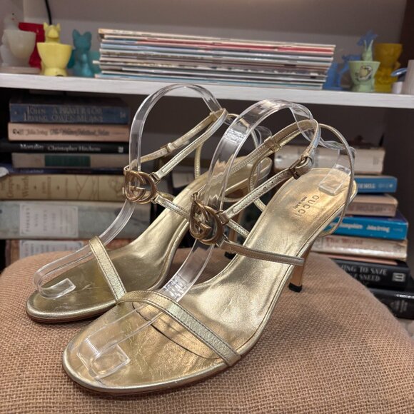 Gucci Metallic Double G Heeled Sandals - Picture 3 of 5